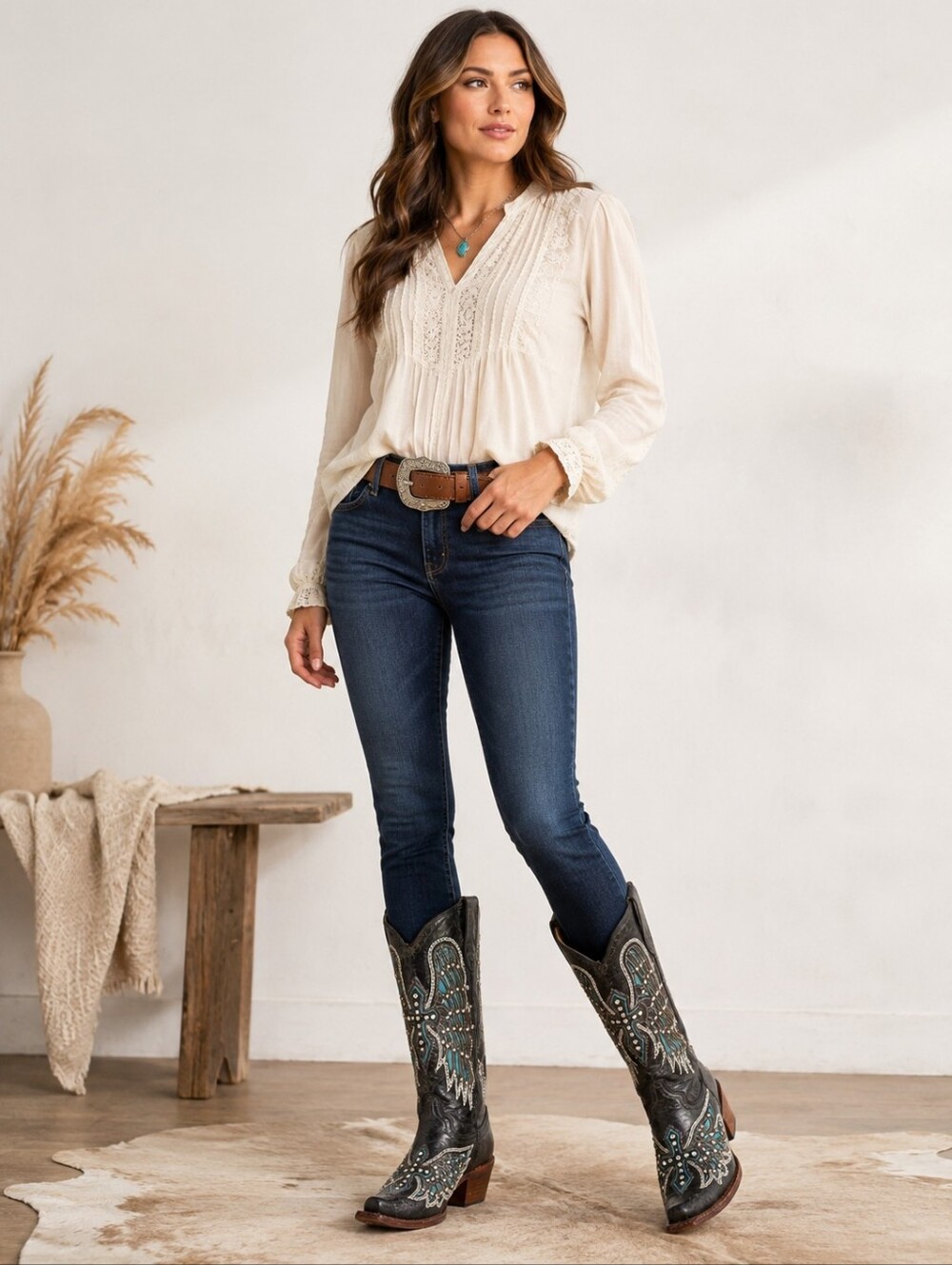 Corral Black Crystal Cross‎ Wing Leather Cowboy Boots Women's 7 M